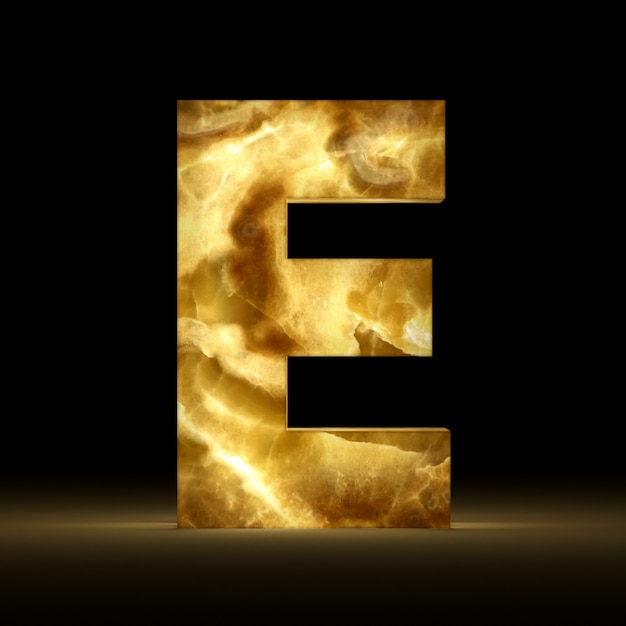 Photo 3d rendering of letter e made of glowing marble