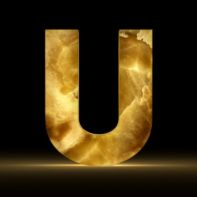 3D rendering of letter U made of glowing marble