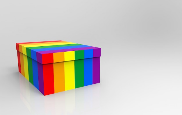 3d rendering. Lgbt Rainbow color textured empty paper box 