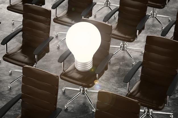 3d rendering light bulb on office chair