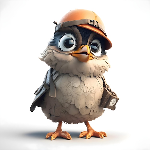 3D rendering of a little bird with a pilot hat and uniform