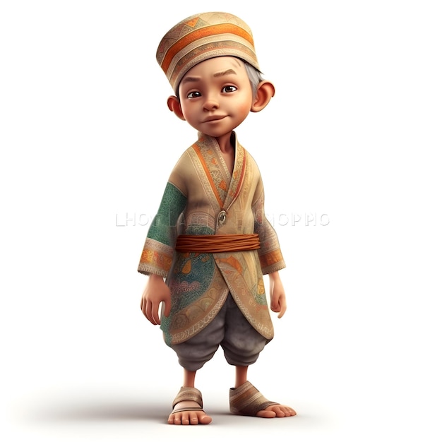 3d rendering of a little boy in a javanese costume