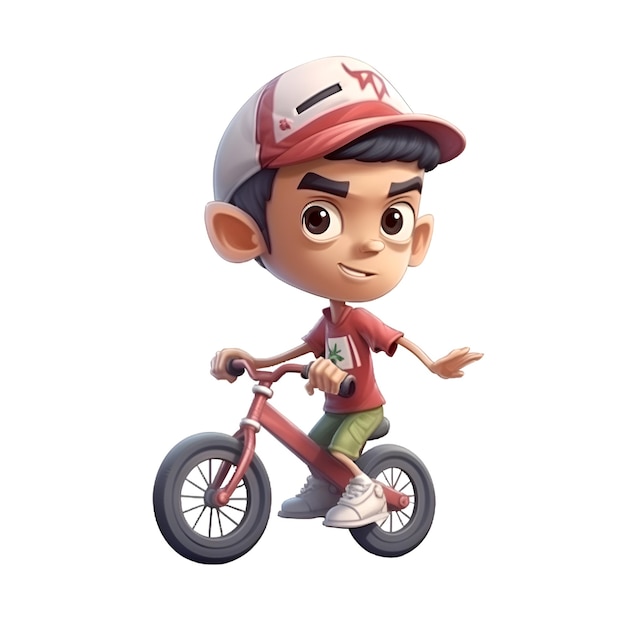 3d rendering of a little boy riding a bicycle on a white background