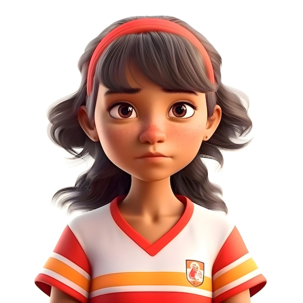 3d rendering of a little girl with a soccer jersey on a white background