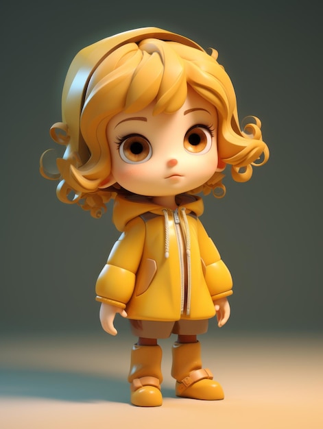 3d rendering of a little girl in a yellow raincoat