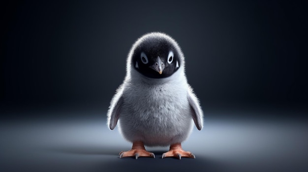 3d rendering of a little penguin standing on a dark background