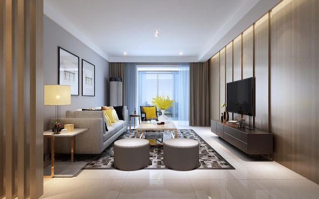 3d rendering of living room and family space