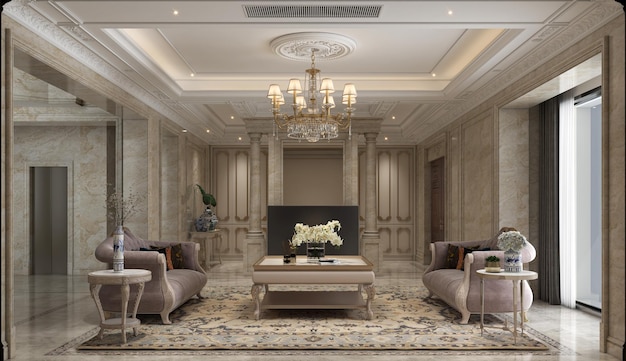 3d rendering of living room and family space