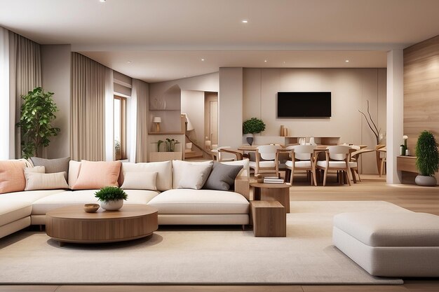 3d rendering of living room and family space