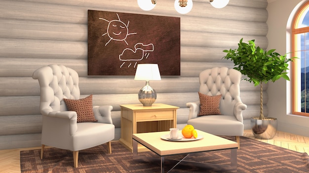 3D rendering of the living room interior