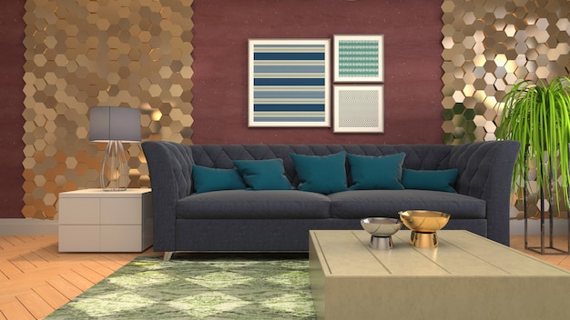 3D rendering of the living room interior