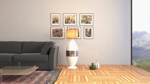 3D rendering of the living room interior