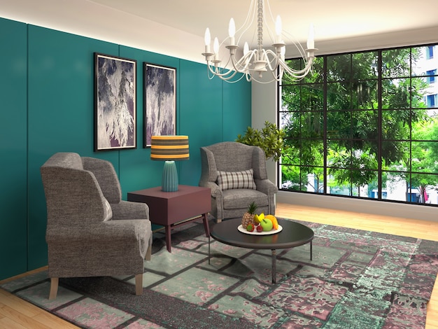 3D rendering of the living room interior