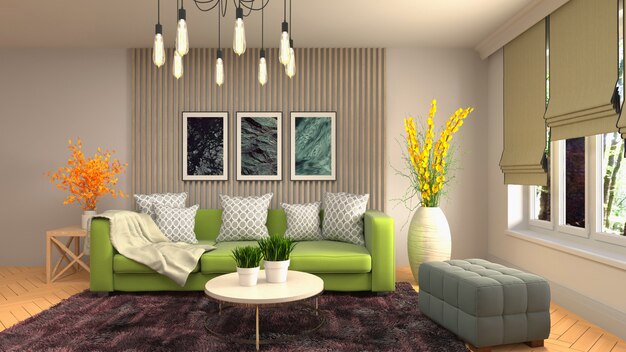 3D rendering of the living room interior