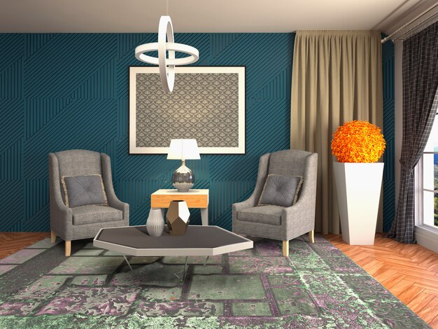 3D rendering of the living room interior