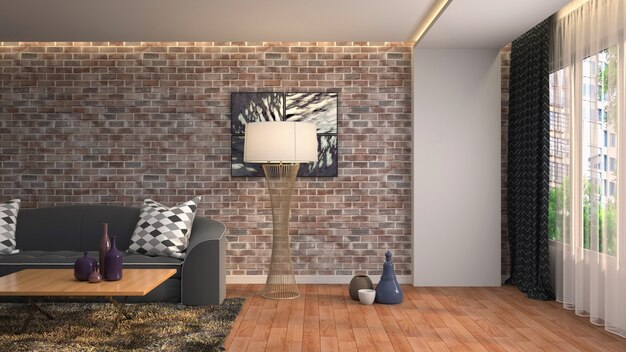 3D rendering of the living room interior