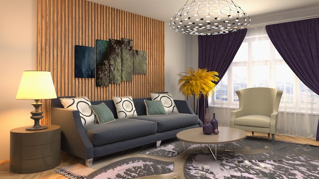 3D rendering of the living room interior