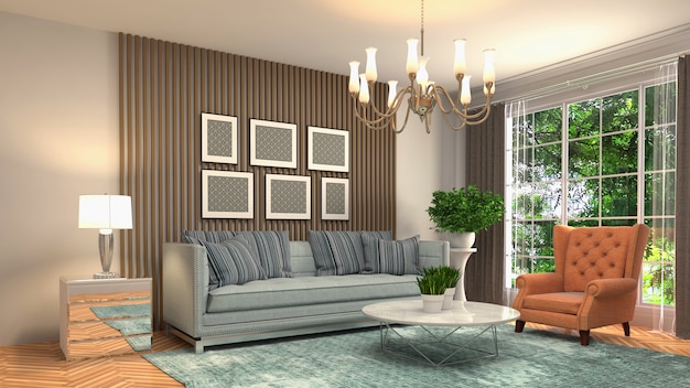 3D rendering of the living room interior