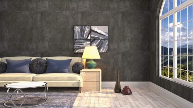 3D rendering of the living room interior