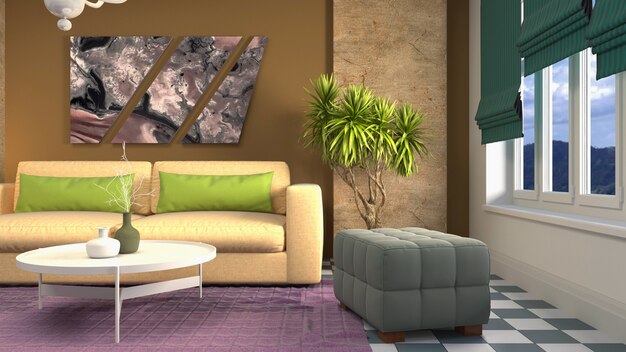 3D rendering of the living room interior