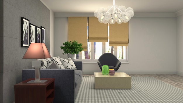 3D rendering of the living room interior