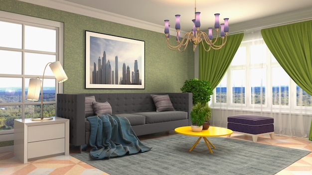 3D rendering of the living room interior