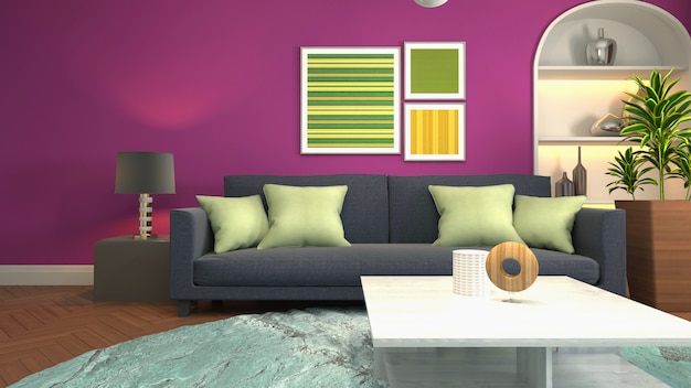 3D rendering of the living room interior