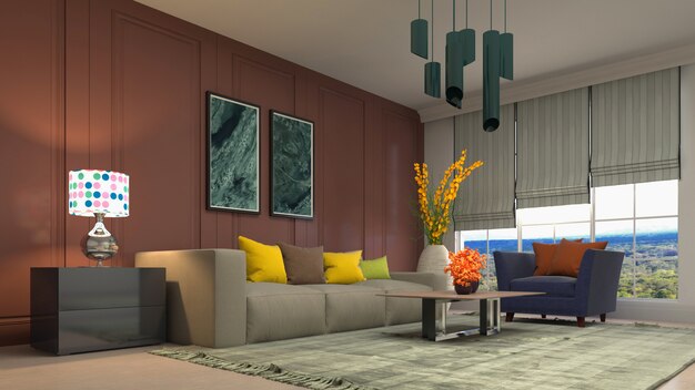 3D rendering of the living room interior