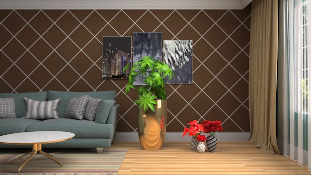 3D rendering of the living room interior