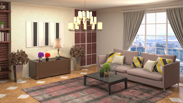 3D rendering of the living room interior