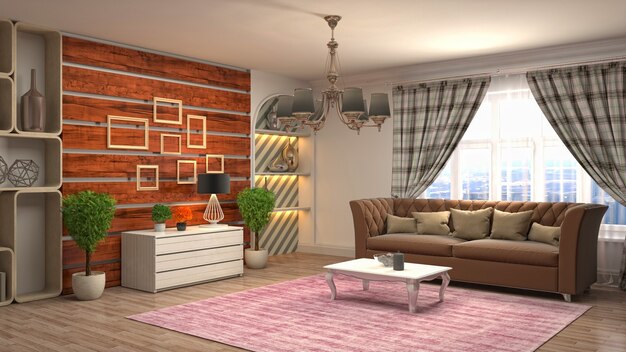 3D rendering of the living room interior