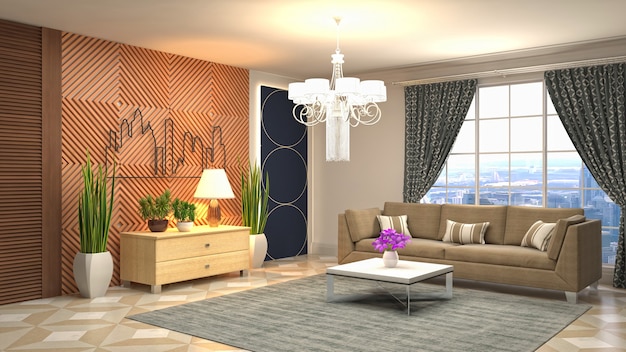 3D rendering of the living room interior