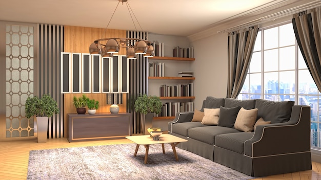 3D rendering of the living room interior