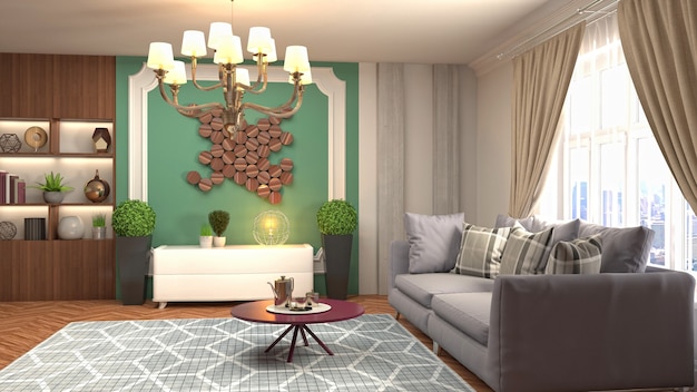 3D rendering of the living room interior