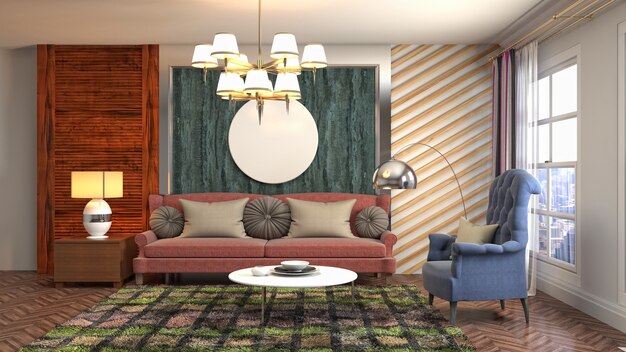 3D rendering of the living room interior