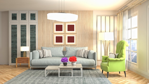 3D rendering of the living room interior