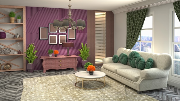 3D rendering of the living room interior