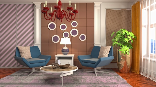 3D rendering of the living room interior