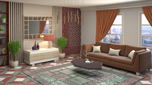 3D rendering of the living room interior