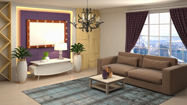 3D rendering of the living room interior