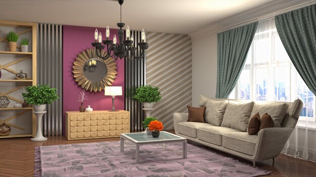 3D rendering of the living room interior