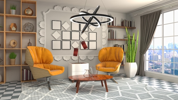 3D rendering of the living room interior