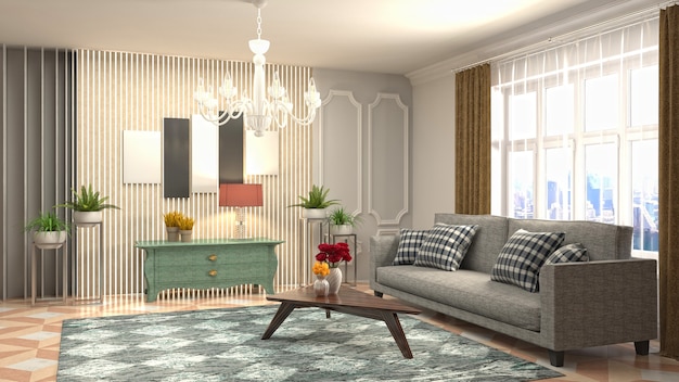 3D rendering of the living room interior