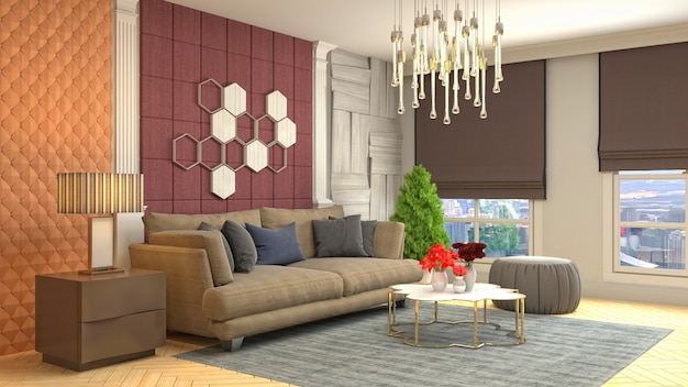 3D rendering of the living room interior