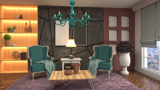 3D rendering of the living room interior