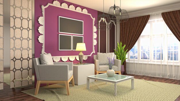 3D rendering of the living room interior