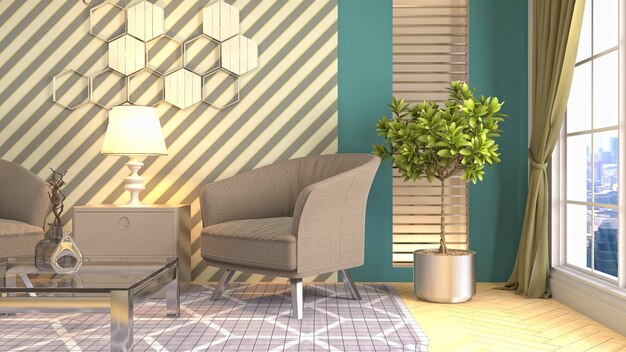 3D rendering of the living room interior