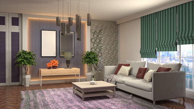 3D rendering of the living room interior