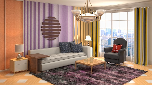 3D rendering of the living room interior