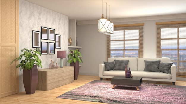 3D rendering of the living room interior